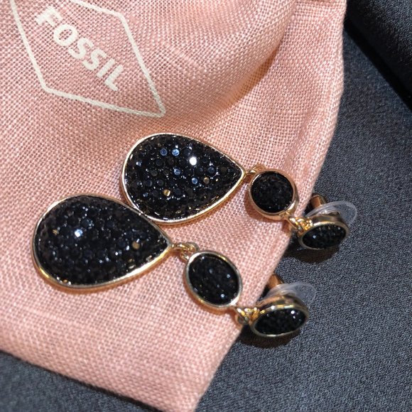 Fossil Black Stone and Shiny Drop Earrings - Picture 8 of 9